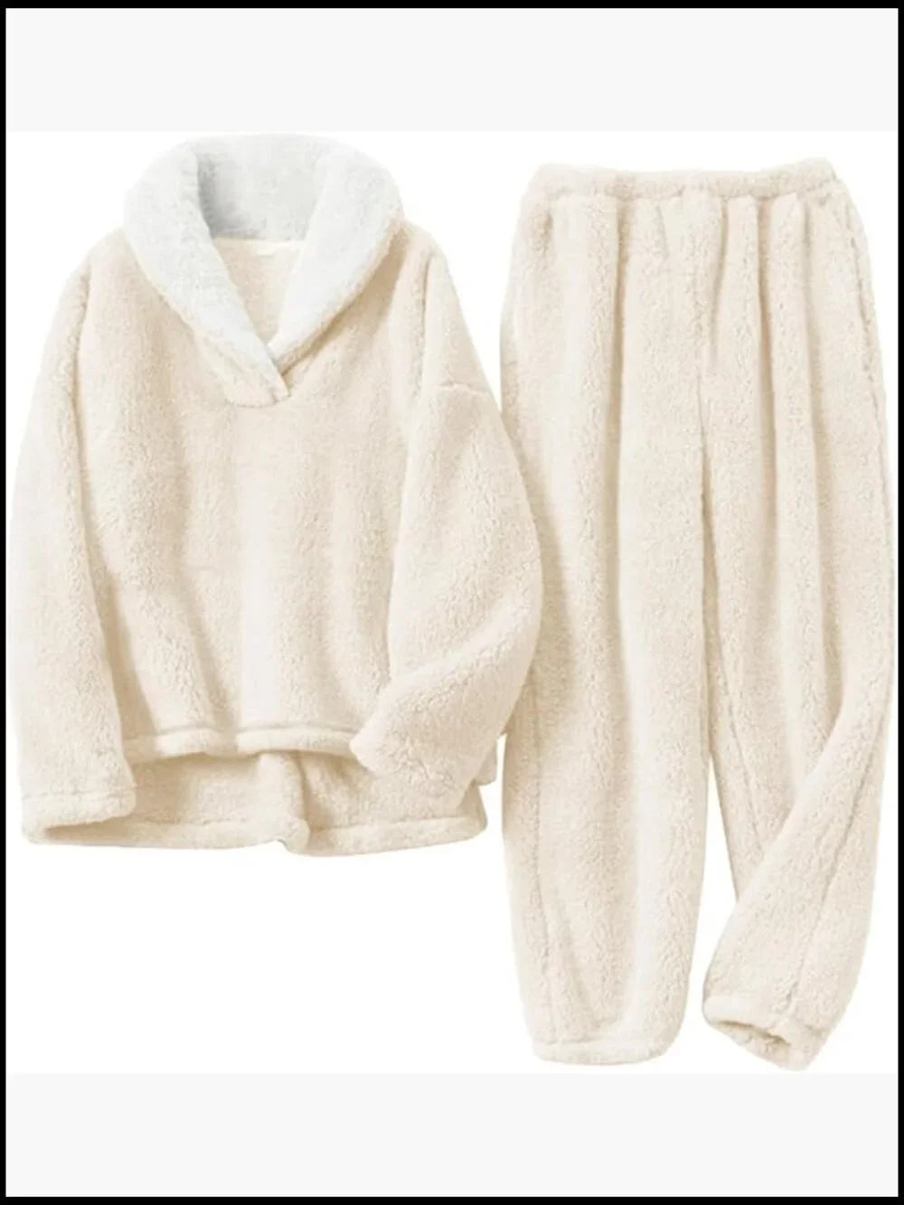 Fluffy Plush Fabric 2 Piece Pajama Lounge Set with Pockets